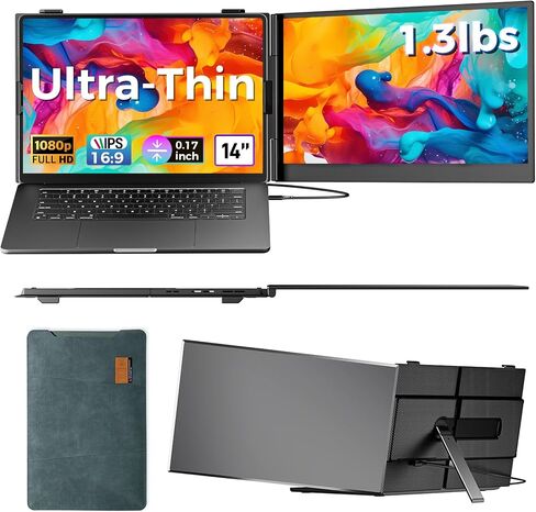 Laptop Screen Extender 1.87lbs Ultra-Portable & Ultra Slim, 14.2" FHD 1080P Dual Portable Monitor for 14"-17.3" Laptop, Plug & Play Travel Monitor Extender Compatible with Wins/Mac/Chrome/Android in Saudi Arabia