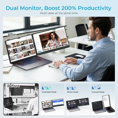 Laptop Screen Extender 1.87lbs Ultra-Portable & Ultra Slim, 14.2" FHD 1080P Dual Portable Monitor for 14"-17.3" Laptop, Plug & Play Travel Monitor Extender Compatible with Wins/Mac/Chrome/Android in Saudi Arabia