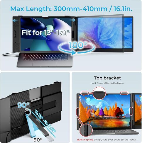 Laptop Screen Extender 1.87lbs Ultra-Portable & Ultra Slim, 14.2" FHD 1080P Dual Portable Monitor for 14"-17.3" Laptop, Plug & Play Travel Monitor Extender Compatible with Wins/Mac/Chrome/Android in Saudi Arabia