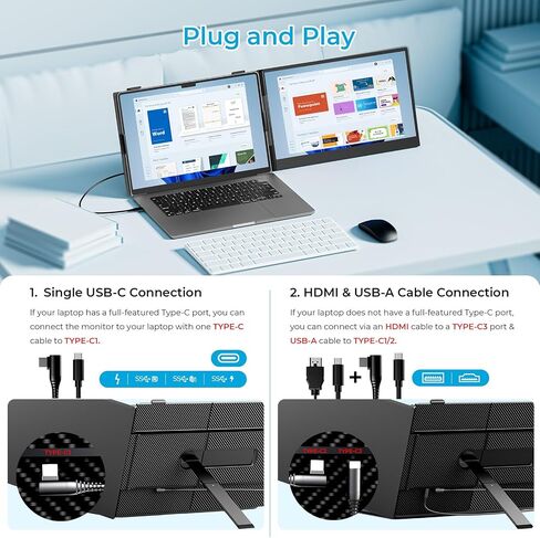 Laptop Screen Extender 1.87lbs Ultra-Portable & Ultra Slim, 14.2" FHD 1080P Dual Portable Monitor for 14"-17.3" Laptop, Plug & Play Travel Monitor Extender Compatible with Wins/Mac/Chrome/Android in Saudi Arabia