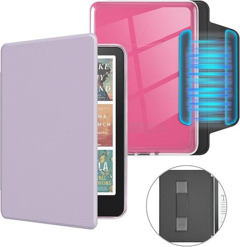 MOROCK Detachable Magnetic Case for 7" Kindle Paperwhite and Colorsoft Paperwhite Signature Edition(12th Gen. 2024), PU Leather and PC Clear Back Cover with Hand Strap, Auto Wake/Sleep, Misty Blue in Kuwait