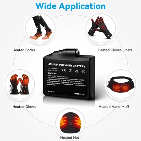 WASOTO 22.2WH 7.4V Battery Pack Rechargeable Lithium Polymer Batteries for Heated Gloves Socks Mittens Liners（2-Pack） in Saudi Arabia