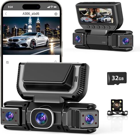 360° View Dash Cam 4 Channel Dash Cam Front Rear and Inside with 5GHz WiFi & App Control, 170°Wide Angle Camera for Car, Loop Recording, Night Vision, G-Sensor, Parking Mode, Included 32GB Card in Saudi Arabia