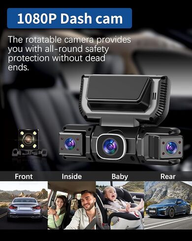 360° View Dash Cam 4 Channel Dash Cam Front Rear and Inside with 5GHz WiFi & App Control, 170°Wide Angle Camera for Car, Loop Recording, Night Vision, G-Sensor, Parking Mode, Included 32GB Card in Saudi Arabia