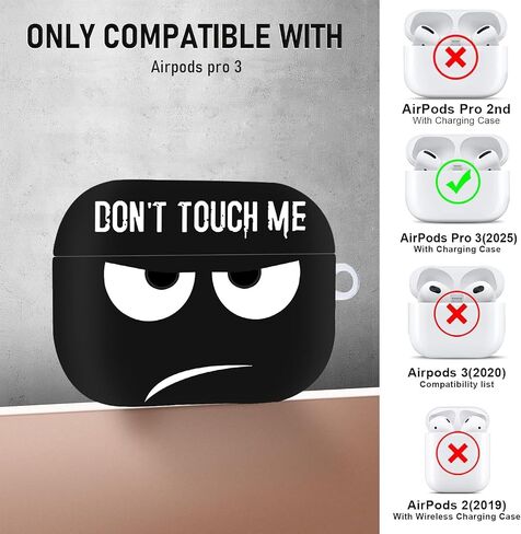 Compatible with Airpods Pro 3 Case(2025),Don't Touch Me for Airpods Pro 3rd Generation Cases Cover with Lanyard Soft Silicone Cute Shockproof Cover for Women Men,Black in Saudi Arabia