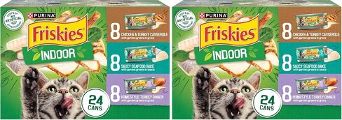 Purina Friskies Indoor Cat Food 24ct VP - (Chicken and Turkey Casserole, Saucy Seafood Bake, Homestyle Turkey Dinner) - (Pack of 24) 5.5 oz. Cans in Kuwait
