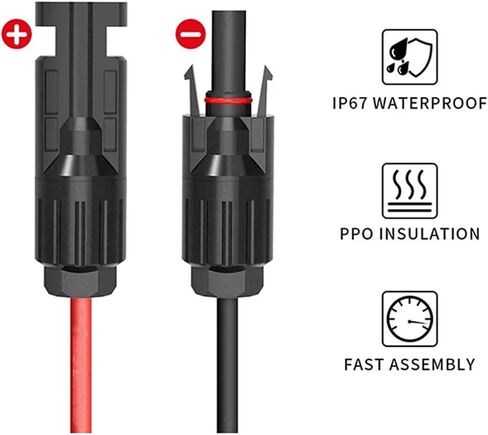6/4/2.5/1.5mm2 10/12/14/16AWG Solar Panel Extension Cable Black and Red Copper Wire with Solar 30A DC Connector for PV Systems(30m,16 AWG - 1.5mm2) in Saudi Arabia
