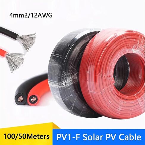 100/50meters Solar Panel Extension Cable 4mm2 12AWG Tinned Copper Double Sheathed Wire for Solar Photovoltaic System(100Meters Red) in Saudi Arabia