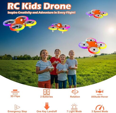 Drone for Kids with Colorful Light, Mini Indoor Drone Toy with 360° Flip, Altitude-Hover, Self-Rotation, 3 Speed Modes, Small Rc Drone Quadcopter with 2 Batteries for Boys Girls and Beginners in Saudi Arabia