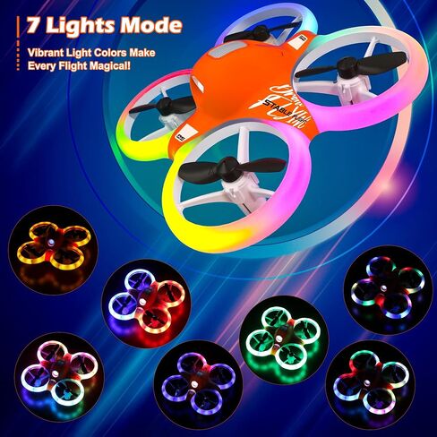 Drone for Kids with Colorful Light, Mini Indoor Drone Toy with 360° Flip, Altitude-Hover, Self-Rotation, 3 Speed Modes, Small Rc Drone Quadcopter with 2 Batteries for Boys Girls and Beginners in Saudi Arabia