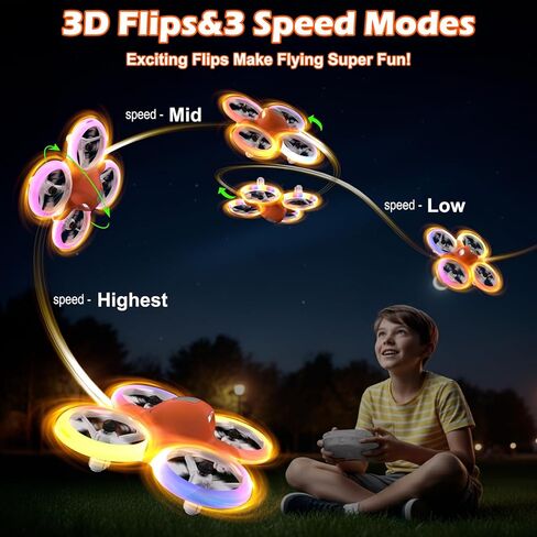 Drone for Kids with Colorful Light, Mini Indoor Drone Toy with 360° Flip, Altitude-Hover, Self-Rotation, 3 Speed Modes, Small Rc Drone Quadcopter with 2 Batteries for Boys Girls and Beginners in Saudi Arabia