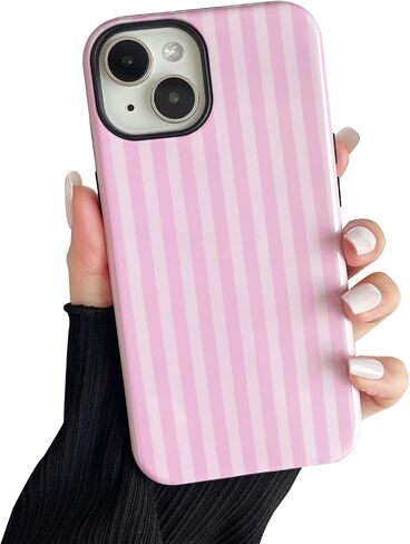متوافق مع حافظة iPhone 13/14، غطاء بنمط مخطط جمالي أنيق للنساء، جراب هاتف واقٍ من مادة TPU الناعمة المقاومة للصدمات والكمبيوتر الصلب لهاتف iPhone 13/14 6.1 بوصة - وردي in Kuwait