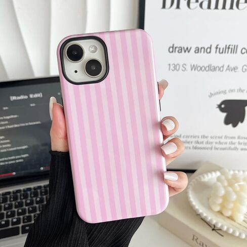 متوافق مع حافظة iPhone 13/14، غطاء بنمط مخطط جمالي أنيق للنساء، جراب هاتف واقٍ من مادة TPU الناعمة المقاومة للصدمات والكمبيوتر الصلب لهاتف iPhone 13/14 6.1 بوصة - وردي in Kuwait