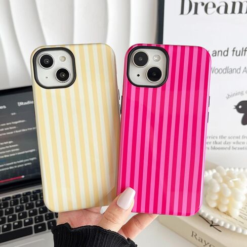 متوافق مع حافظة iPhone 13/14، غطاء بنمط مخطط جمالي أنيق للنساء، جراب هاتف واقٍ من مادة TPU الناعمة المقاومة للصدمات والكمبيوتر الصلب لهاتف iPhone 13/14 6.1 بوصة - وردي in Kuwait