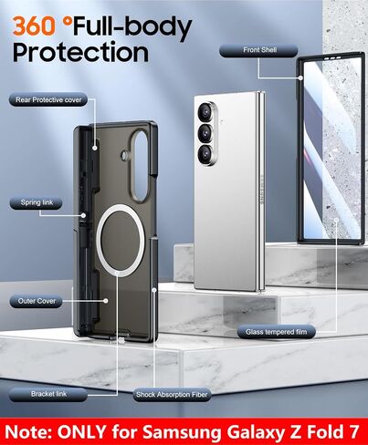 SPIDERCASE مصمم فقط لحافظة Samsung Galaxy Z Fold 7، [واقي شاشة] مدمج [حماية المفصلات] [مسند] حافظة هاتف واقية لكامل الجسم لهاتف Galaxy Z Fold 7 - أسود in Saudi Arabia