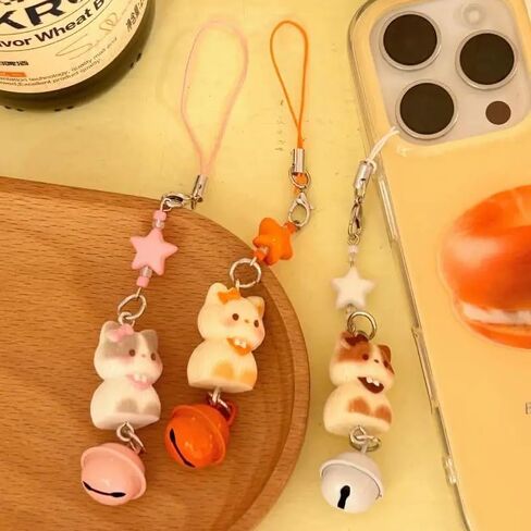 Cute Cartoon Three Dimensional Cat Bell Mobile Phone Lanyard Beaded Matching Keychain Fashion Bag Charm Accessories in Saudi Arabia