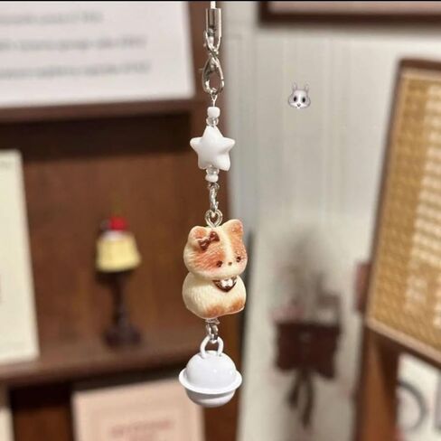 Cute Cartoon Three Dimensional Cat Bell Mobile Phone Lanyard Beaded Matching Keychain Fashion Bag Charm Accessories in Saudi Arabia
