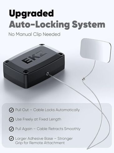 EKZ 10ft Auto-Locking Retractable Cable Lock for Remotes, Game Controllers, Tablets – Anti-Loss Tether with Adhesive Base & Adjustable Locking Leash Length Clasp for Home, Office, Showroom – 2 Pack in Kuwait