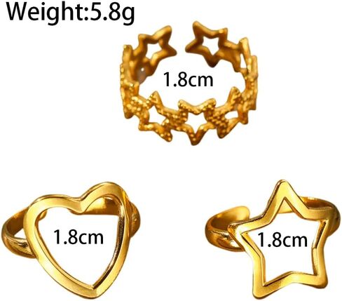 Gold Star Rings Y2k Accessories,Stainless Steel Chunky Pentagram Heart Knuckle Rings for Women,Silver Cool Stackable Finger Rings Pack Punk Jewelry in Kuwait