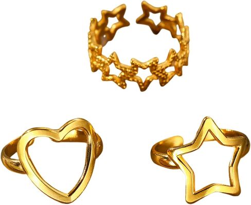 Gold Star Rings Y2k Accessories,Stainless Steel Chunky Pentagram Heart Knuckle Rings for Women,Silver Cool Stackable Finger Rings Pack Punk Jewelry in Kuwait