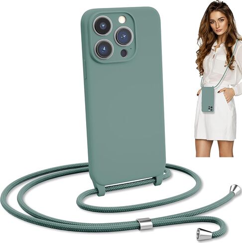 جراب Blaspins Crossbody Lanyard لهاتف iPhone 17 Pro، رقبة متقاطعة بدون استخدام اليدين مع حبل قابل للتعديل قابل للإزالة للحماية من السقوط غطاء سيليكون مقاوم للصدمات 6.3 بوصة 150 سم حزام iP17Pro - صنوبر أخضر in Kuwait