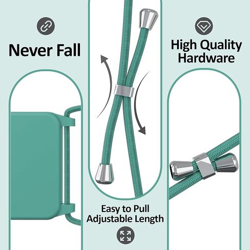 جراب Blaspins Crossbody Lanyard لهاتف iPhone 17 Pro، رقبة متقاطعة بدون استخدام اليدين مع حبل قابل للتعديل قابل للإزالة للحماية من السقوط غطاء سيليكون مقاوم للصدمات 6.3 بوصة 150 سم حزام iP17Pro - صنوبر أخضر in Kuwait