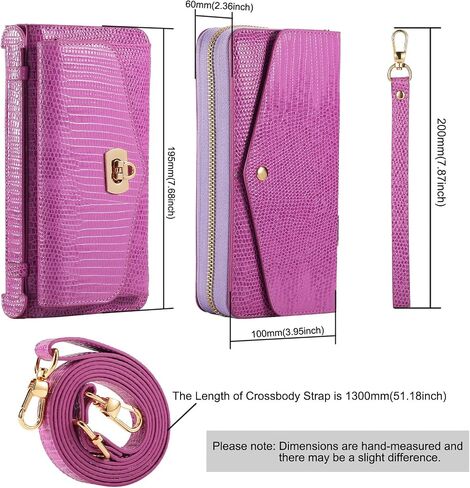 Compatible for iPhone 15 Pro Max Crossbody Phone Case Wallet for Women,Detachable Magnetic,RFID Blocking Card Holder,Zipper Leather Wallet Wrist Lanyard Strap Case.Purple in Saudi Arabia