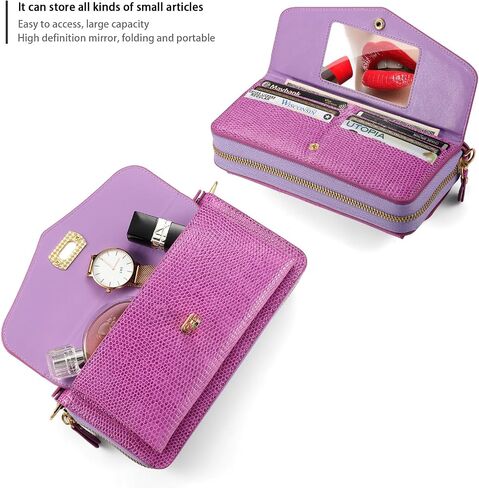 Compatible for iPhone 15 Pro Max Crossbody Phone Case Wallet for Women,Detachable Magnetic,RFID Blocking Card Holder,Zipper Leather Wallet Wrist Lanyard Strap Case.Purple in Saudi Arabia