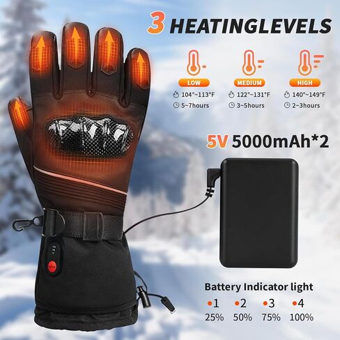 قفازات ساخنة للرجال والنساء - قفازات دراجة نارية كهربائية ساخنة بقدرة 5000 مللي أمبير في الساعة، 3 أوضاع تسخين قابلة للتعديل، بطارية قابلة لإعادة الشحن وحماية من الحرارة الزائدة لركوب الشتاء والتزلج والرياضات الثلجية - كبيرة in Kuwait