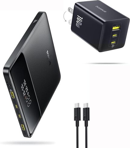 Baseus 100W USB C Charger Block, 3-Port Foldable Compact PPS Wall Charger Bundle with Baseus Laptop Portable Charger 100W 20000mAh, Blade Travel Power Bank Fast Charging 2 USB-C & 2 USB-A Port in Saudi Arabia