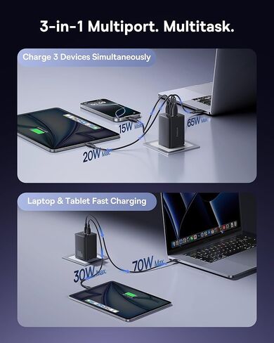 Baseus 100W USB C Charger Block, 3-Port Foldable Compact PPS Wall Charger Bundle with Baseus Laptop Portable Charger 100W 20000mAh, Blade Travel Power Bank Fast Charging 2 USB-C & 2 USB-A Port in Saudi Arabia