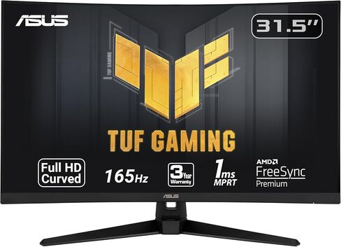 شاشة منحنية ASUS TUF Gaming VG328H1B مقاس 32 بوصة، بدقة 1080 بكسل عالية الدقة بالكامل، و165 هرتز (يدعم 144 هرتز)، وطمس حركة منخفض للغاية، ومزامنة متكيفة، وFreeSync Premium، و1 مللي ثانية، والعناية بالعين، وHDMI D-Sub in Kuwait