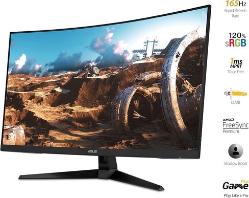 شاشة منحنية ASUS TUF Gaming VG328H1B مقاس 32 بوصة، بدقة 1080 بكسل عالية الدقة بالكامل، و165 هرتز (يدعم 144 هرتز)، وطمس حركة منخفض للغاية، ومزامنة متكيفة، وFreeSync Premium، و1 مللي ثانية، والعناية بالعين، وHDMI D-Sub in Kuwait
