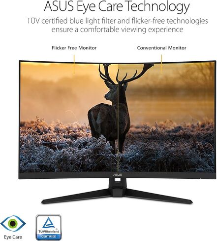 شاشة منحنية ASUS TUF Gaming VG328H1B مقاس 32 بوصة، بدقة 1080 بكسل عالية الدقة بالكامل، و165 هرتز (يدعم 144 هرتز)، وطمس حركة منخفض للغاية، ومزامنة متكيفة، وFreeSync Premium، و1 مللي ثانية، والعناية بالعين، وHDMI D-Sub in Kuwait