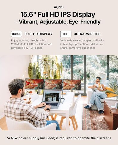 Triple Aero 15.6" Pro Max | Premium Triple Portable Monitor Extender | Full Aluminum | Quad Screens | 3×15.6" FHD 1080P HDR IPS | USB-C & HDMI | Compatible with 11-18" Laptops in Saudi Arabia