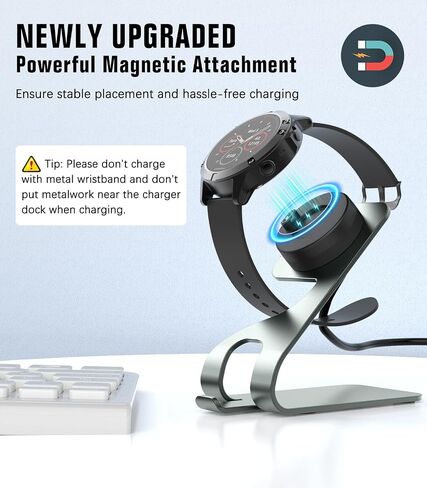 حامل شاحن ساعة MoKo for Garmin متوافق مع Fenix ​​8 7 6 5، Vivoactive 6 5، Venu 4 3 2، Instinct، Forerunner 55 165 970 570، قاعدة شحن من الألومنيوم مع كابل USB بطول 4.9 قدم، رمادي فلكي in Saudi Arabia