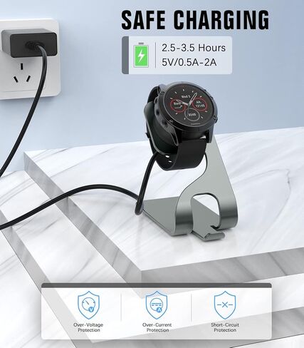 حامل شاحن ساعة MoKo for Garmin متوافق مع Fenix ​​8 7 6 5، Vivoactive 6 5، Venu 4 3 2، Instinct، Forerunner 55 165 970 570، قاعدة شحن من الألومنيوم مع كابل USB بطول 4.9 قدم، رمادي فلكي in Saudi Arabia