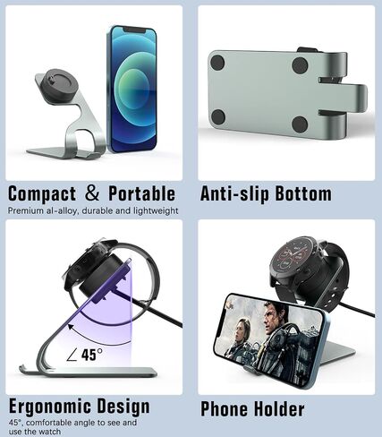 حامل شاحن ساعة MoKo for Garmin متوافق مع Fenix ​​8 7 6 5، Vivoactive 6 5، Venu 4 3 2، Instinct، Forerunner 55 165 970 570، قاعدة شحن من الألومنيوم مع كابل USB بطول 4.9 قدم، رمادي فلكي in Saudi Arabia