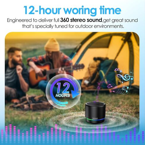 Portable Bluetooth Speaker 5.4, Mini Speaker, 12H Battery Life & Noise Reduction Mic, Metal Cover, TWS Pairing, Wireless Speaker with RGB Lights for Home/Travel/Outdoor by Music Lovers-Black in Saudi Arabia