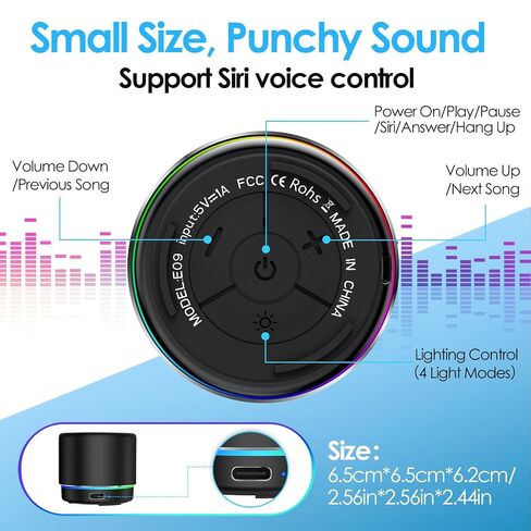 Portable Bluetooth Speaker 5.4, Mini Speaker, 12H Battery Life & Noise Reduction Mic, Metal Cover, TWS Pairing, Wireless Speaker with RGB Lights for Home/Travel/Outdoor by Music Lovers-Black in Saudi Arabia