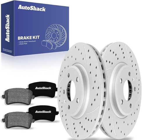 AutoShack Rear Drilled & Slotted Brake Rotors Premium Ceramic Brake Pads | Replacement for Audi A4 allroad A5 Quattro 2009-2012 Q5 2009-2016 A4 Quattro | E-Coated | 6-PC Brake Kit | ShadowGuard in Saudi Arabia