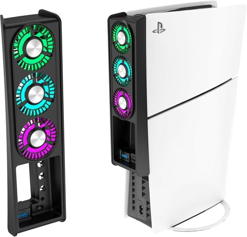 لمروحة تبريد PS5 مع ضوء LED، هادئة لمروحة تبريد PS5 لمروحة تبريد PS5 لمروحة Playstation 5 مع 3 مراوح صغيرة 3.0 منفذ USB 2 مروحة ضبط سرعة المروحة (أسود) in Saudi Arabia