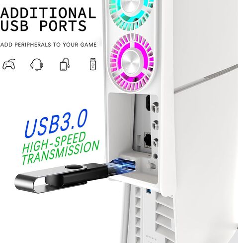 لمروحة تبريد PS5 مع ضوء LED، هادئة لمروحة تبريد PS5 لمروحة تبريد PS5 لمروحة Playstation 5 مع 3 مراوح صغيرة 3.0 منفذ USB 2 مروحة ضبط سرعة المروحة (أسود) in Saudi Arabia