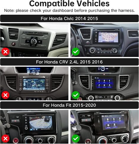 16PIN سيارة ستيريو الأسلاك تسخير صندوق Canbus ل2015-2016 هوندا CRV 2.4L، 2014-2015 سيفيك، تناسب وحدة رئيس أندرويد متوافقة مع كاميرا مراقبة المصنع، التحكم في عجلة القيادة، كاميرا احتياطية in Kuwait