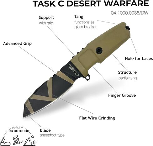 نسبة Extrema - سكين الشفرة الثابتة Task C (أسود)، شفرة Böhler N690 الفولاذية المقوية إلى 58 HRC، لمسة نهائية مصقولة، تصميم كامل التانغ، مقبض مريح من Forprene، مدمج ومتعدد الاستخدامات، مصنوع يدويًا بدقة في إيطاليا، سكين موثوق به للاستخدام الخارجي in Kuwait