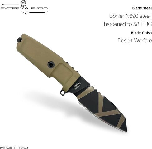 نسبة Extrema - سكين الشفرة الثابتة Task C (أسود)، شفرة Böhler N690 الفولاذية المقوية إلى 58 HRC، لمسة نهائية مصقولة، تصميم كامل التانغ، مقبض مريح من Forprene، مدمج ومتعدد الاستخدامات، مصنوع يدويًا بدقة في إيطاليا، سكين موثوق به للاستخدام الخارجي in Kuwait