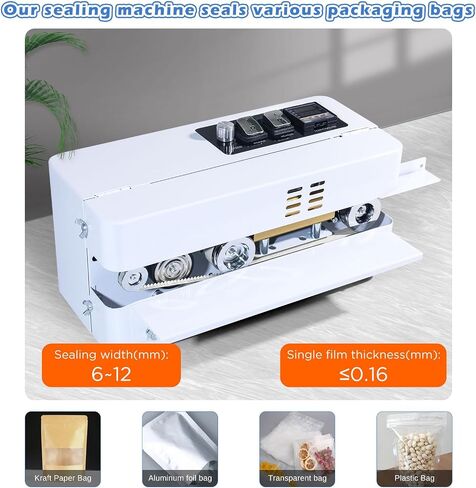 Automatic Continuous Bag Band Sealing Machine, Digital Temp Control, Adjustable Speed, Commercial Desktop Heat Sealer Machine for Plastic Bags Films Packaging (110V/60HZ)(FRC-510) in Saudi Arabia