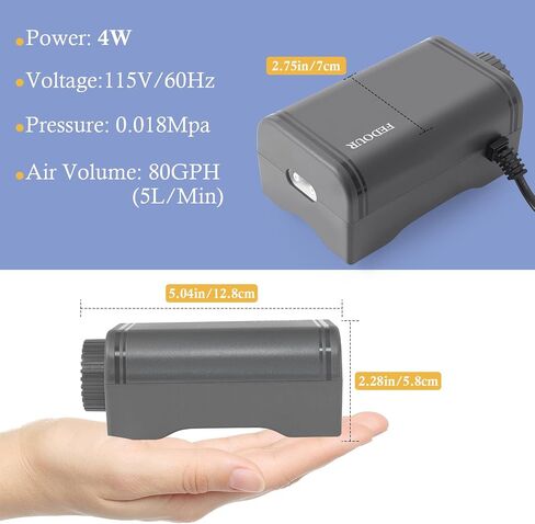 FEDOUR 80GPH Aquarium Air Pump, Ultra Quiet Oxygen Pump, Powerful Whisper Aerator for up to 100Gallon Fish and Turtle Tank, Fish Air Bubbler with Air Tube Air Stone Check Valve in Kuwait
