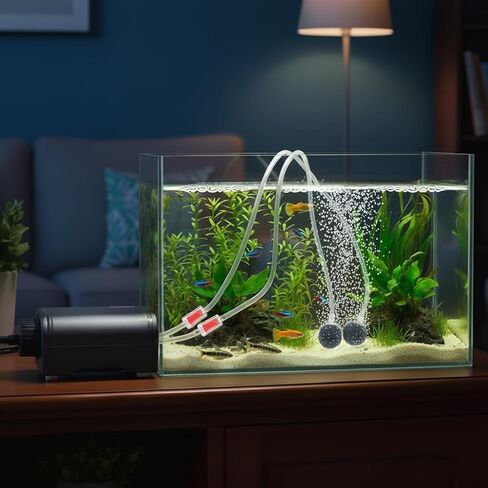 FEDOUR 80GPH Aquarium Air Pump, Ultra Quiet Oxygen Pump, Powerful Whisper Aerator for up to 100Gallon Fish and Turtle Tank, Fish Air Bubbler with Air Tube Air Stone Check Valve in Kuwait