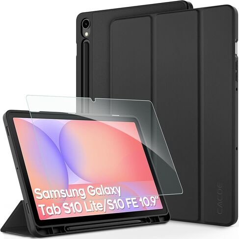 حافظة CACOE لهاتف سامسونج جالاكسي تاب S10 Lite / S10 FE / S9 FE مقاس 10.9 بوصات/ S9 مقاس 11 بوصة مع واقي شاشة، حافظة رفيعة واقية قابلة للطي، تشغيل/إيقاف الشاشة تلقائيًا، أسود in Kuwait